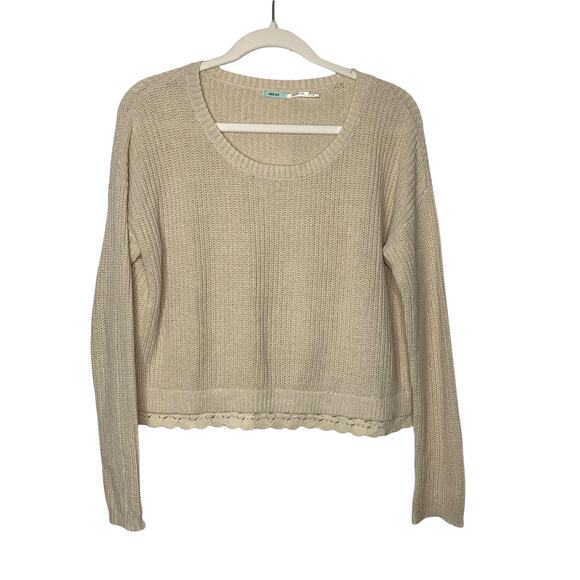 Kimchi Blue Urban Outfitters women's beige lace trim cropped sweater top SZ XS - Picture 2 of 5
